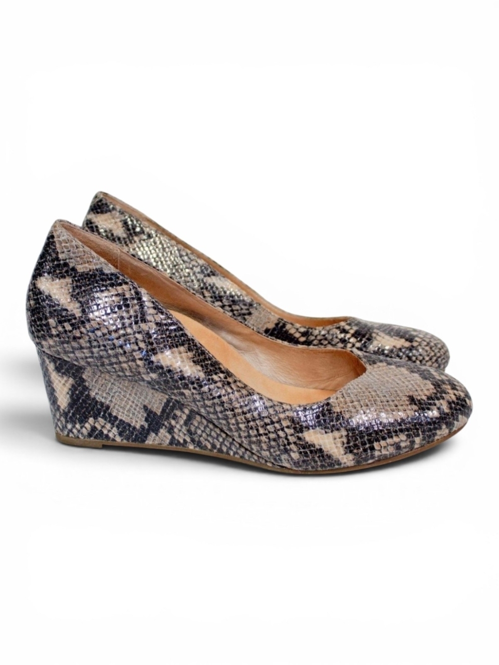 Vionic Orthoheel Tech Antonia Natural Snake Leather Wedge Pumps Women's Size 6